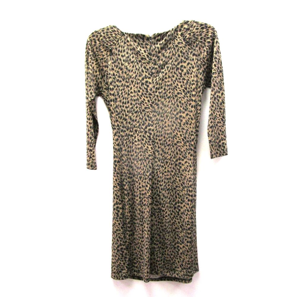 EUC Michael Kors Black/Tan Ruched 3/4 Sleeve Dress w/Zipper Detail Women S - Picture 2 of 3